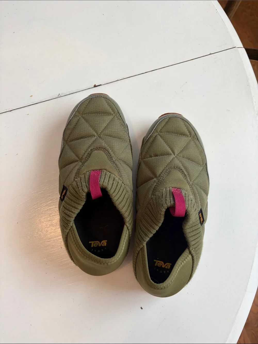 Teva Olive Quilted Slip-On Casual Loafers with Pink Accents - Picture 2 of 4